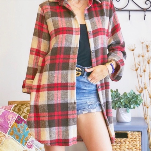 Flannel Plaid Shirt Long Shacket Multi Sizes NWT - Picture 4 of 7